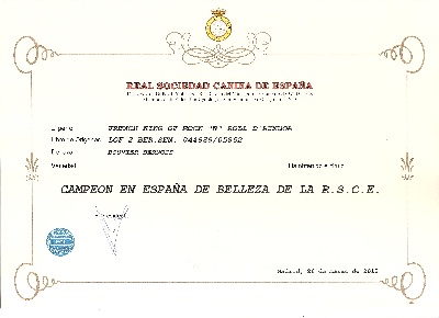 du roi des lacs - Certificat Champion d'Espagne
